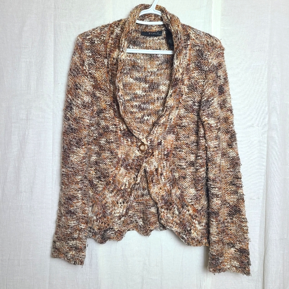 Studio Liz Claiborne Women's Neutral Brown Chunky Knit Cottagecore Cardigan